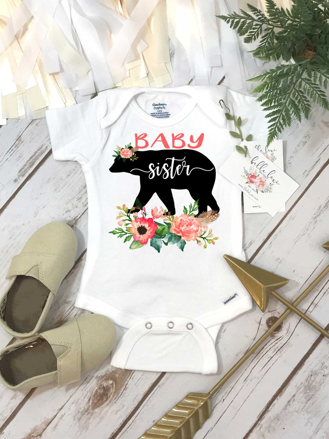 Baby Sister Onesie®, Floral Bear, Sisters Shirts, Baby Sister Shirt, Sister Shirt, Family tees, Baby Sister Reveal, Baby Sister Announcement