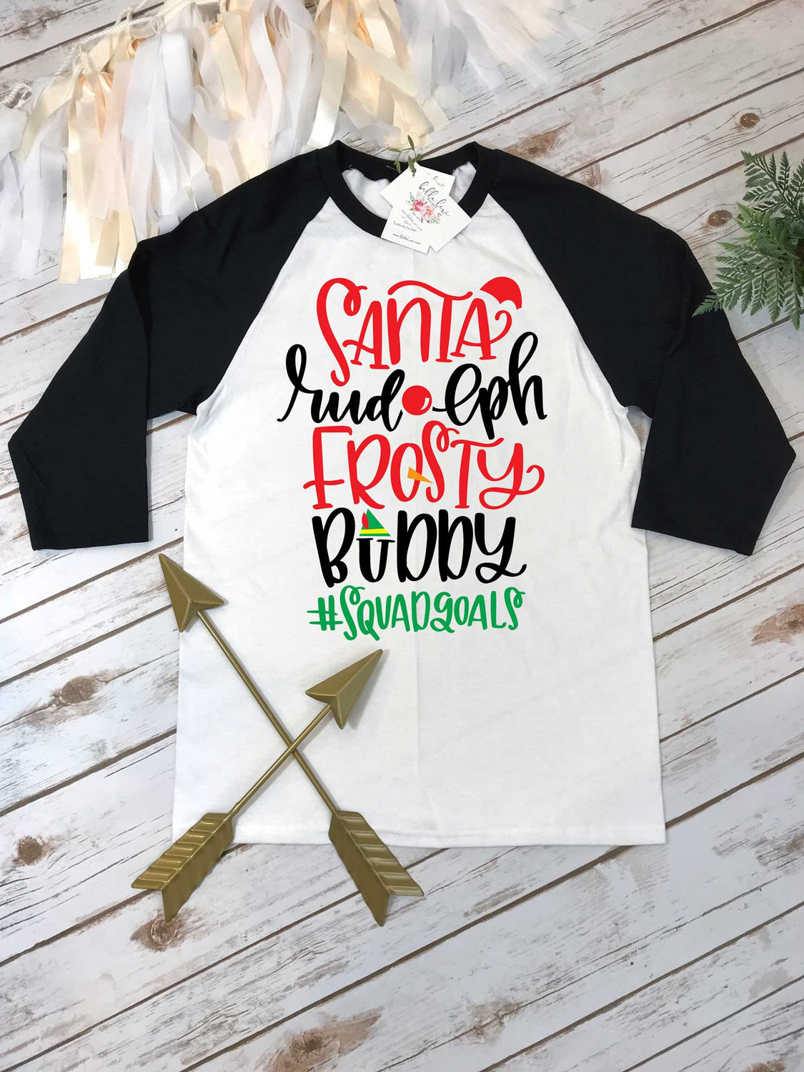 Christmas Shirt, Santa Rudolph Frosty Buddy, Christmas Squad Goals, Funny Christmas Shirt, BLACK Raglan - Bella Lexi Boutique