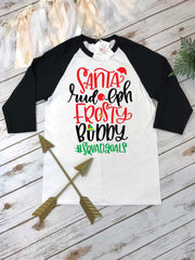 Christmas Shirt, Santa Rudolph Frosty Buddy, Christmas Squad Goals, Funny Christmas Shirt, BLACK Raglan - Bella Lexi Boutique