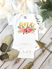 First Birthday Onesie®, Floral Wreath One, Baby Birthday shirt, Custom Birthday, Personalized Birthday, Birthday girl, Boho Birthday, Peach