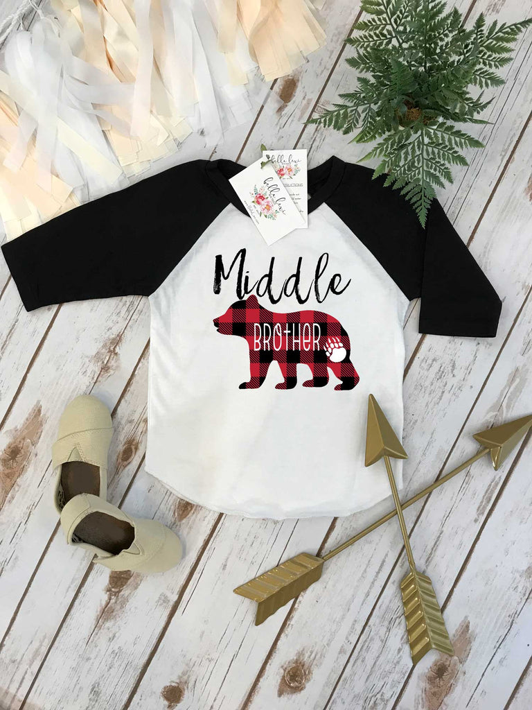 Middle Brother Shirt, Buffalo Plaid Bear, Brothers Shirts, Big Brother Bear Shirt, Buffalo Plaid Shirt, Family tees, Middle Brother Reveal,