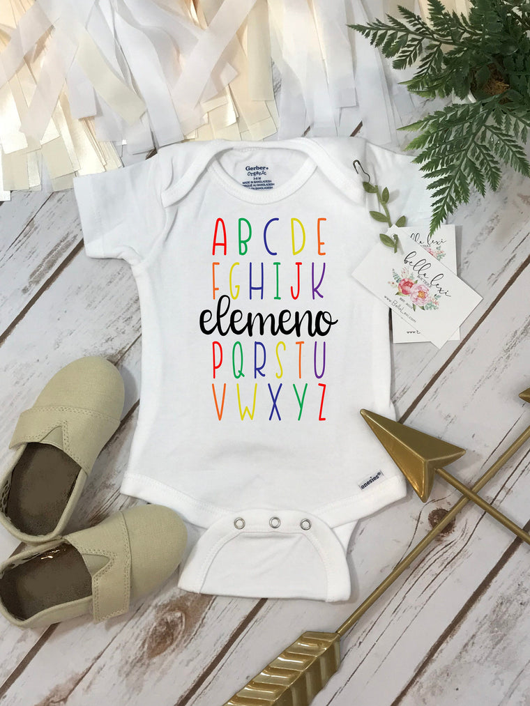 ABC Elemeno Onesie®, Baby Shower Gift, Funny Baby shirts, Teacher Baby Gift, Alphabet Shirt, Cute Teacher Baby Gift, Teacher Baby Shower