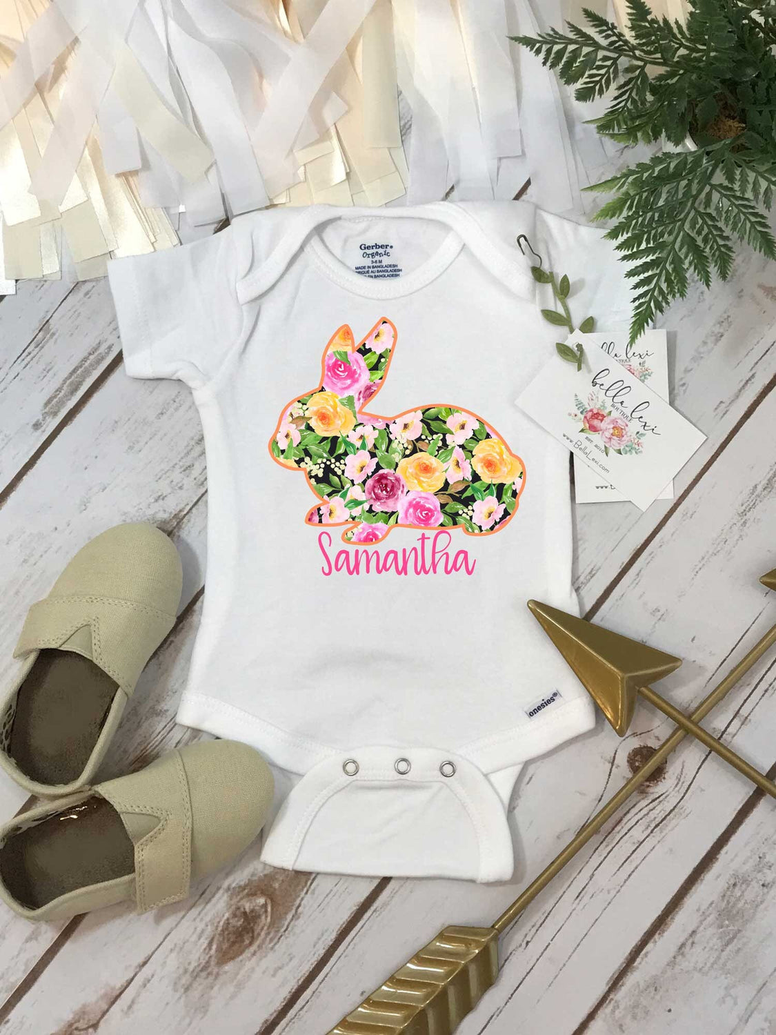 Easter Onesie®, Baby's First Easter, FLORAL BUNNY onesie, Personalized Easter, Baby Shower Gift, Monogram Easter Shirt, Baby's 1st Easter