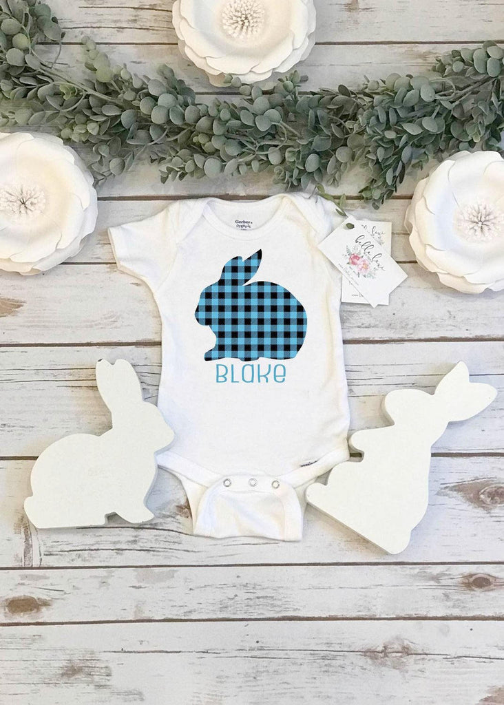 Easter Onesie®, Baby's First Easter, PLAID BUNNY onesie, Personalized Easter, Baby Shower Gift, Monogram Easter Shirt, Baby's 1st Easter,BOY