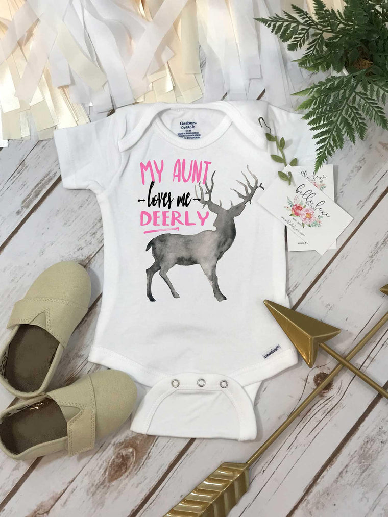 Niece Gift, My AUNT Loves Me Deerly, Baby Gift from Auntie, Auntie ONESIE®, Deer shirt, Auntie Gift,Best Aunt Ever,Aunt Shirt, PINK, Girl