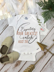 Fishing ONESIE®, Expecting our greatest catch, Pregnancy Reveal, Fishing Baby shirt, Baby Announcement, Fishing Daddy shirt,Baby Reveal prop