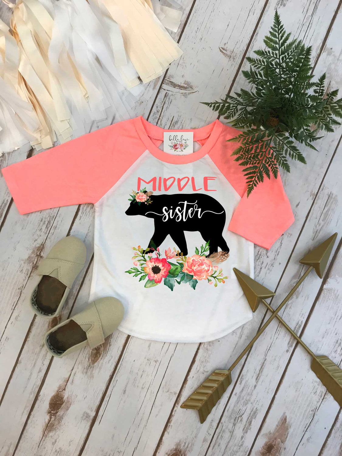 MIDDLE Sister Shirt, Floral Bear, Sisters Shirts, Sister Bear Shirt, Sister Shirt, Family tees, Big Sister Reveal, Big Sister Announcement