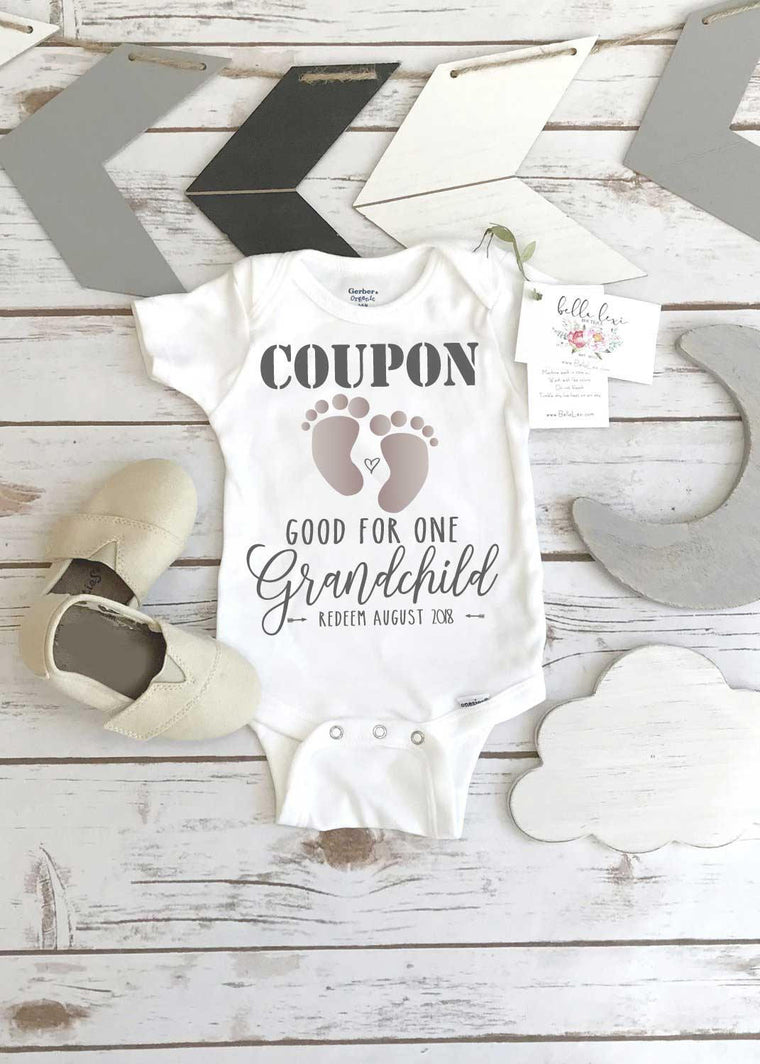 Pregnancy Announcement, Coupon Baby Reveal, Pregnancy Reveal Onesie®, Expecting Baby shirt, Baby Announcement, Baby Reveal, New Grandparents