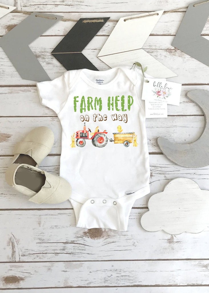 Farm Help on the Way, Pregnancy Announcement, Farm Baby, Pregnancy Reveal, Tractor Onesie®, Country Baby, Expecting Farm shirt, Baby Reveal