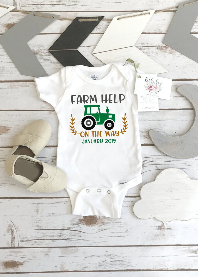 Farm Help on the Way, Pregnancy Announcement, Dairy Farm Baby, Pregnancy Reveal, Tractor Onesie®, Country Baby, Ranch Help Coming, Tractor