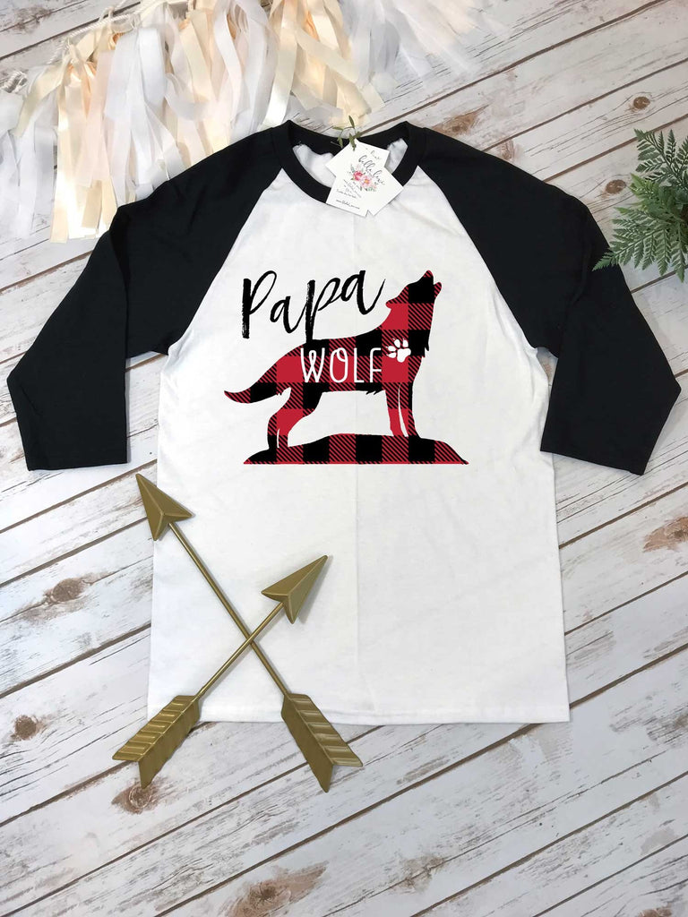 Papa Wolf Shirt, Daddy and Me shirts, Buffalo Plaid Party, Buffalo Plaid Shirt, Raglan Shirt, Family Outfits, Baby Shower Gift for Dad, Wolf