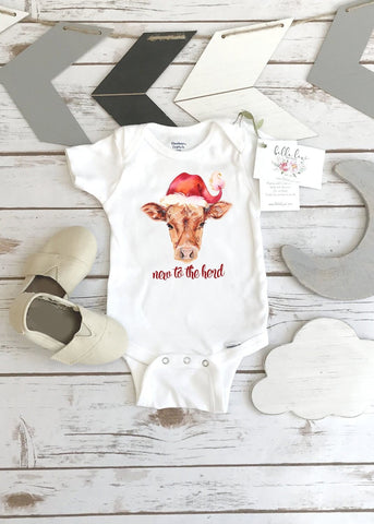 Baby Shower Gift, NEW TO the HERD, Christmas Onesie, Country Baby, Farm shirt, Cowgirl, Cow Onesie®, Farm Baby Gift, Cow Theme, Farm baby