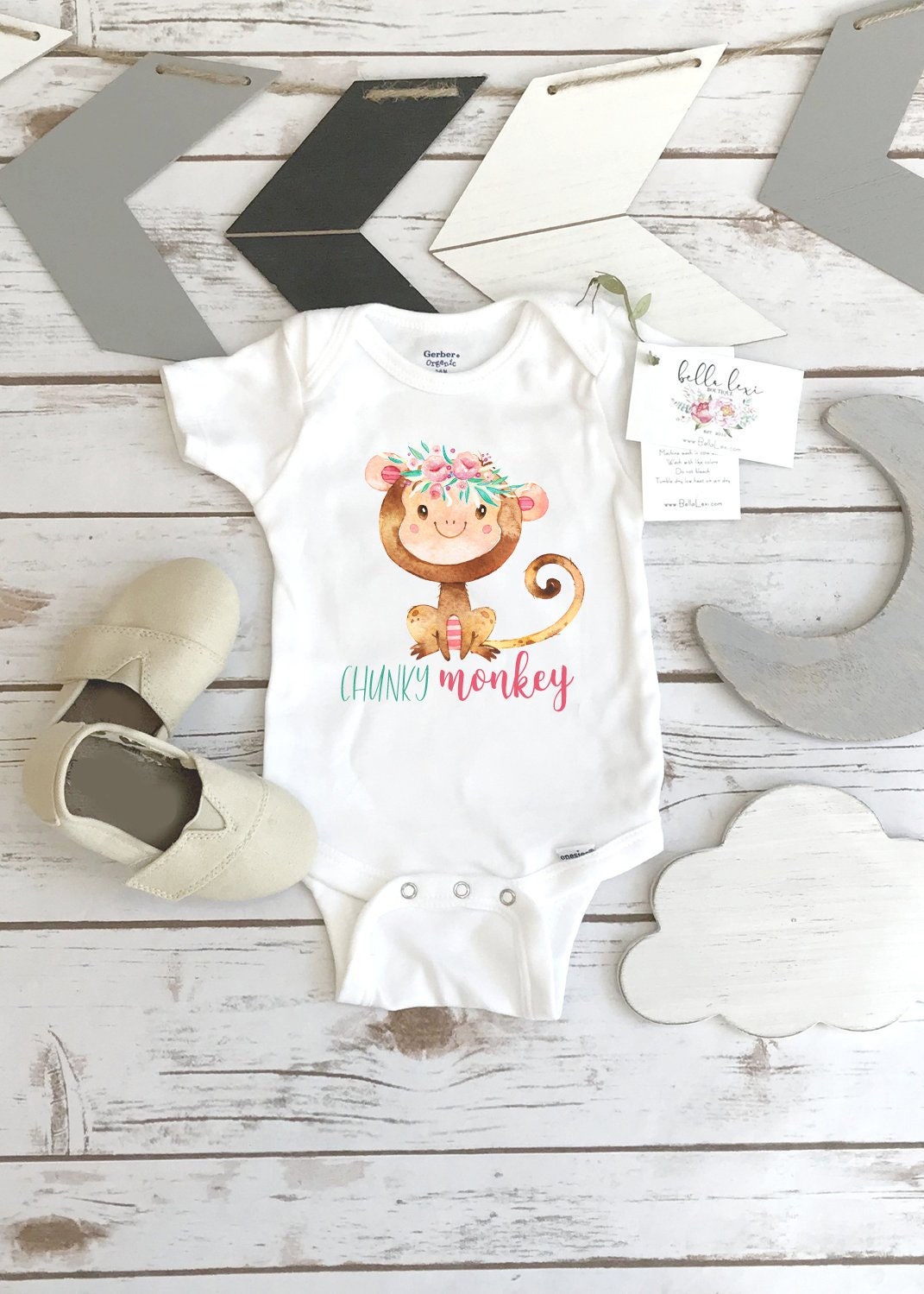 Baby Shower Gift, Chunky Monkey, Monkey Onesie®, Baby Girl Gift, Niece Gift, Newborn Gift, Baby Girl Reveal, New to the Herd, New to the Zoo