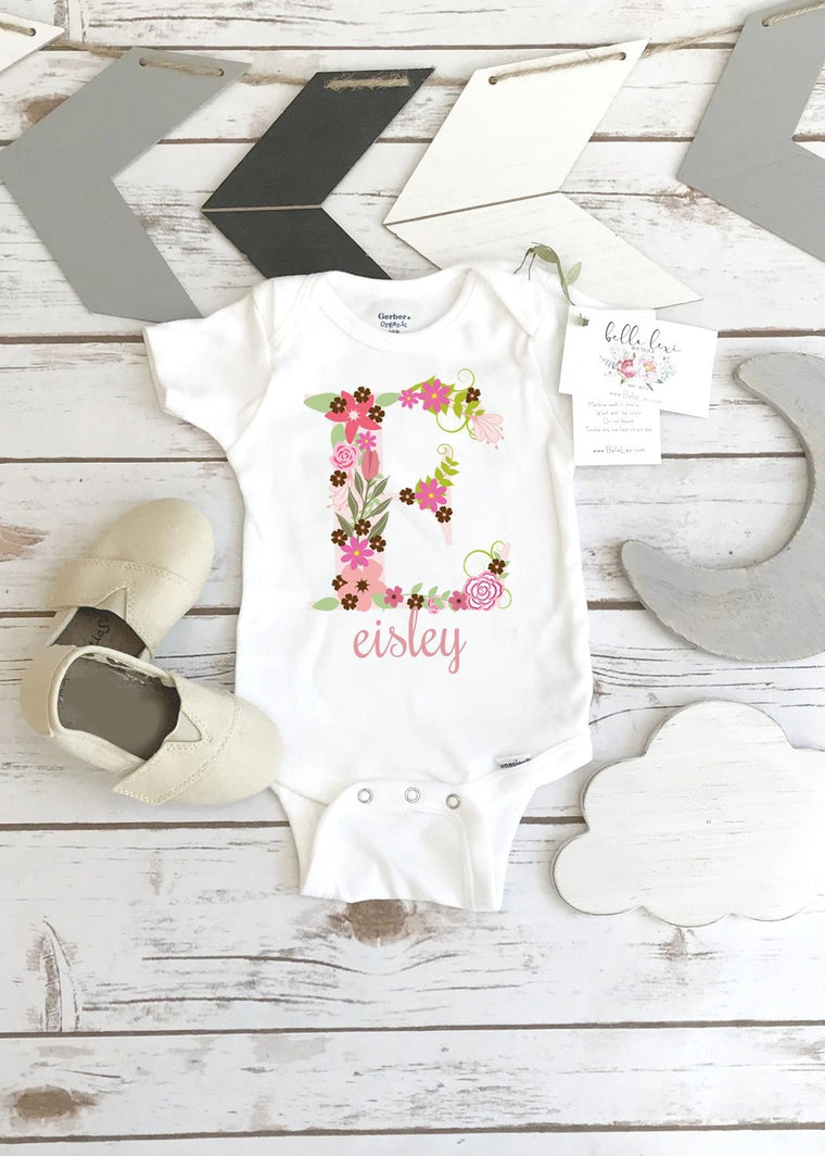 Personalized Baby Girl Onesie®, Baby Shower Gift, Niece Gift, Custom Girl Onesie®, Flowers Onesie®, Baby Name Onesie®, Unique Girl Clothes