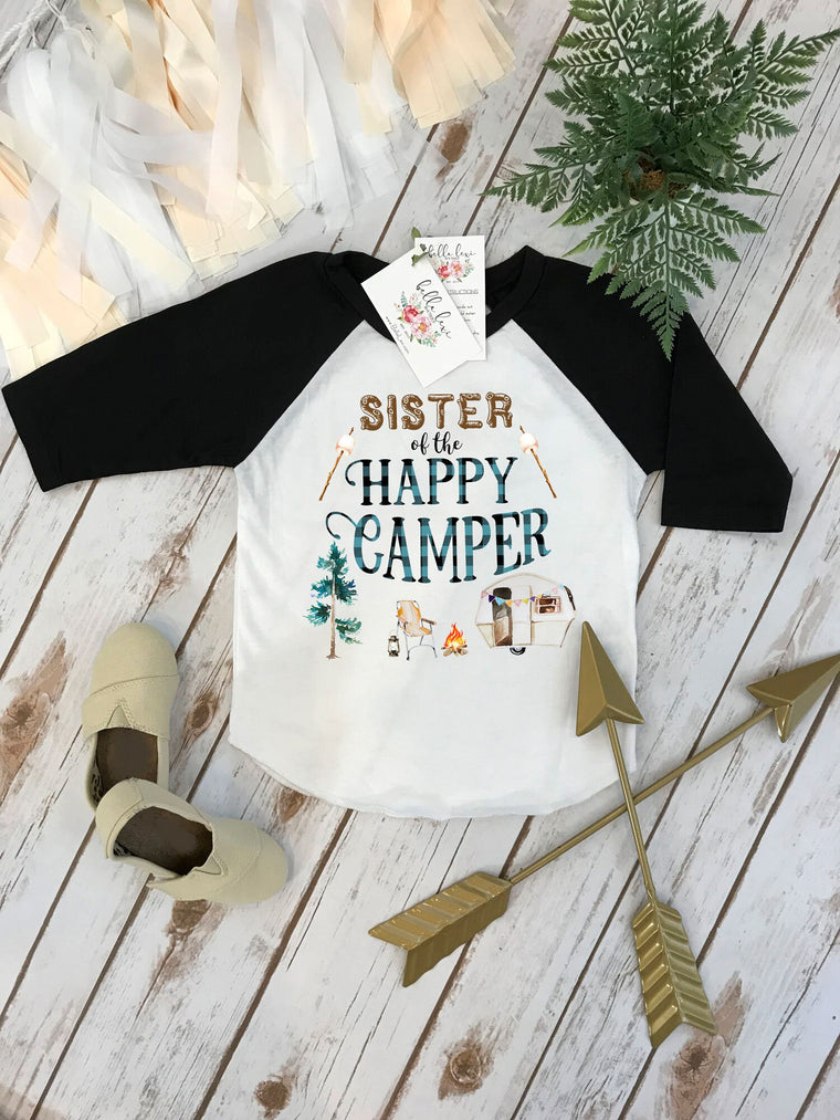 Happy Camper Shirt, Camping Birthday, SISTER Birthday, Camping Theme, Lumberjack Party, One Happy Camper, Wild One Birthday, Camping Party