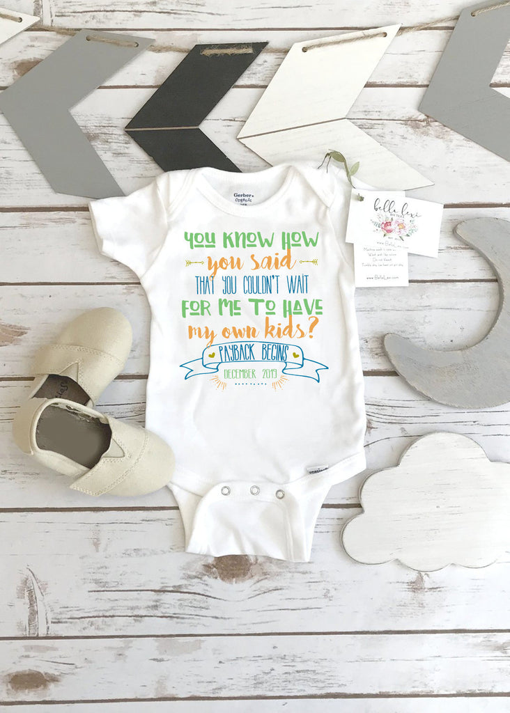 Pregnancy Reveal, Payback Begins, Pregnancy Announcement, Baby Reveal, New Grandparents, Baby Announcement to Parents, Baby Due, Reveal Prop