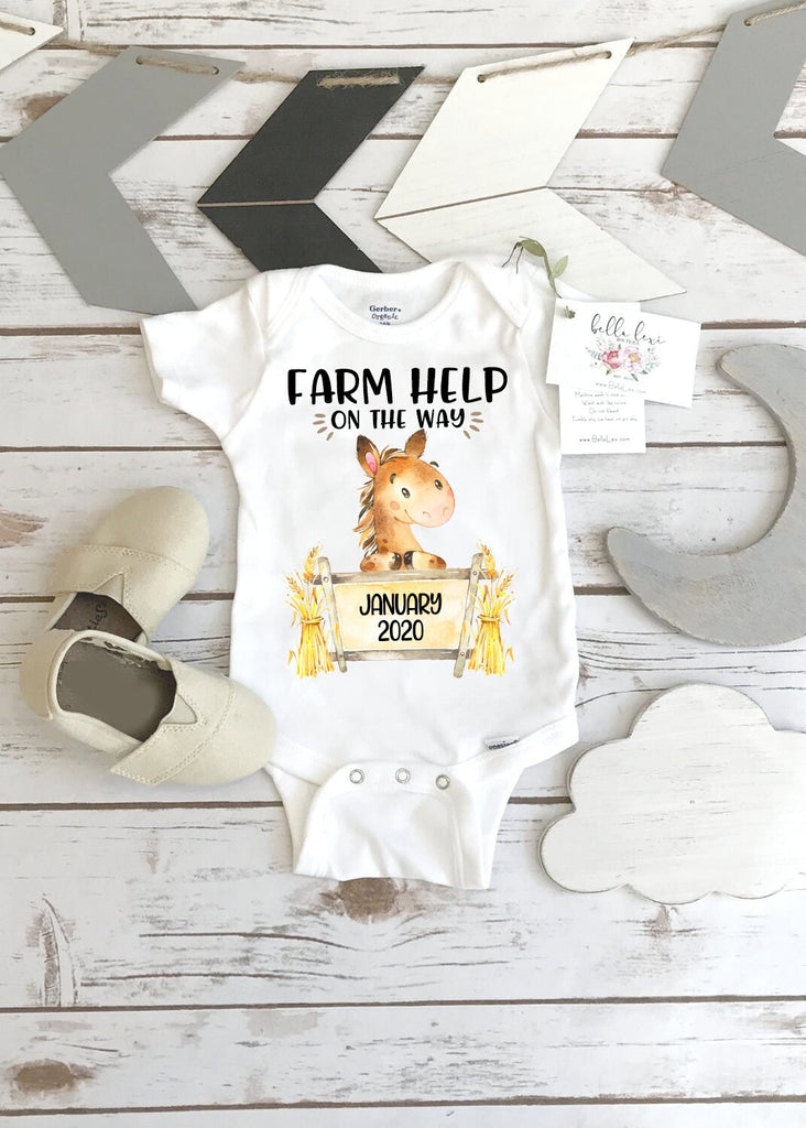 Farm Help on the Way, Pregnancy Announcement, Horse Farm Baby, Pregnancy Reveal, Horse Onesie®, Country Baby, Ranch Help Coming, Horse Shirt