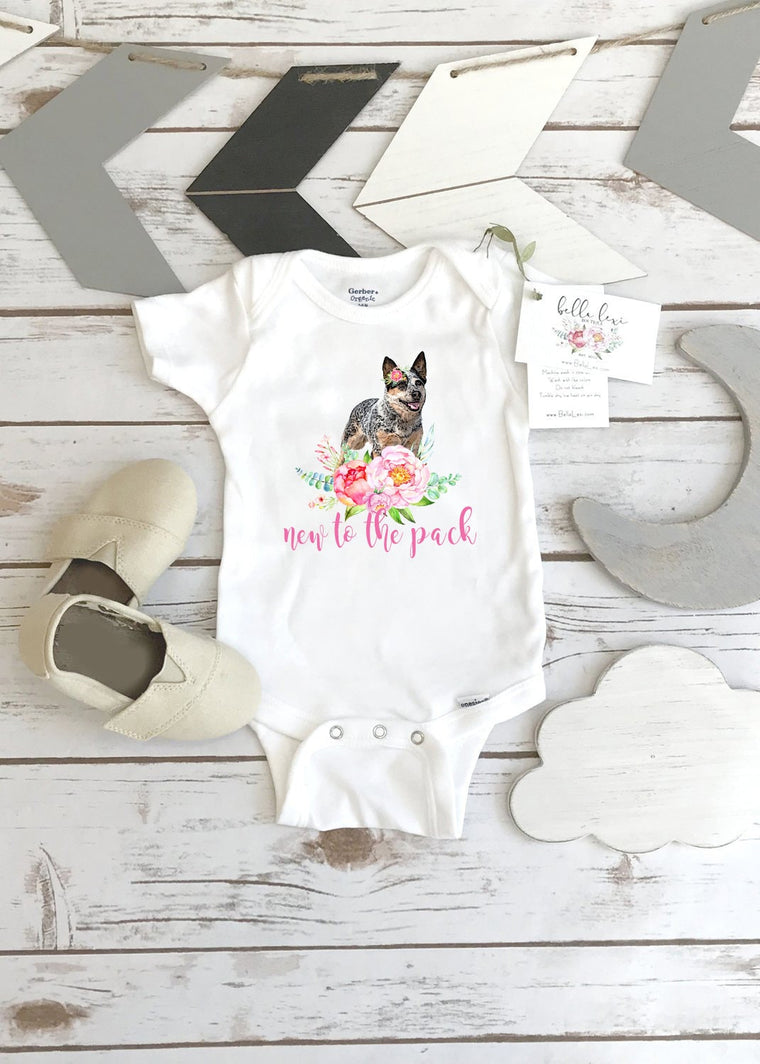 Baby Shower Gift, NEW TO the Pack, Baby Girl Gift, Blue Heeler shirt, Niece Gift, Dog Onesie®, Farm Baby Gift, Cute Baby Clothes, Dog Theme