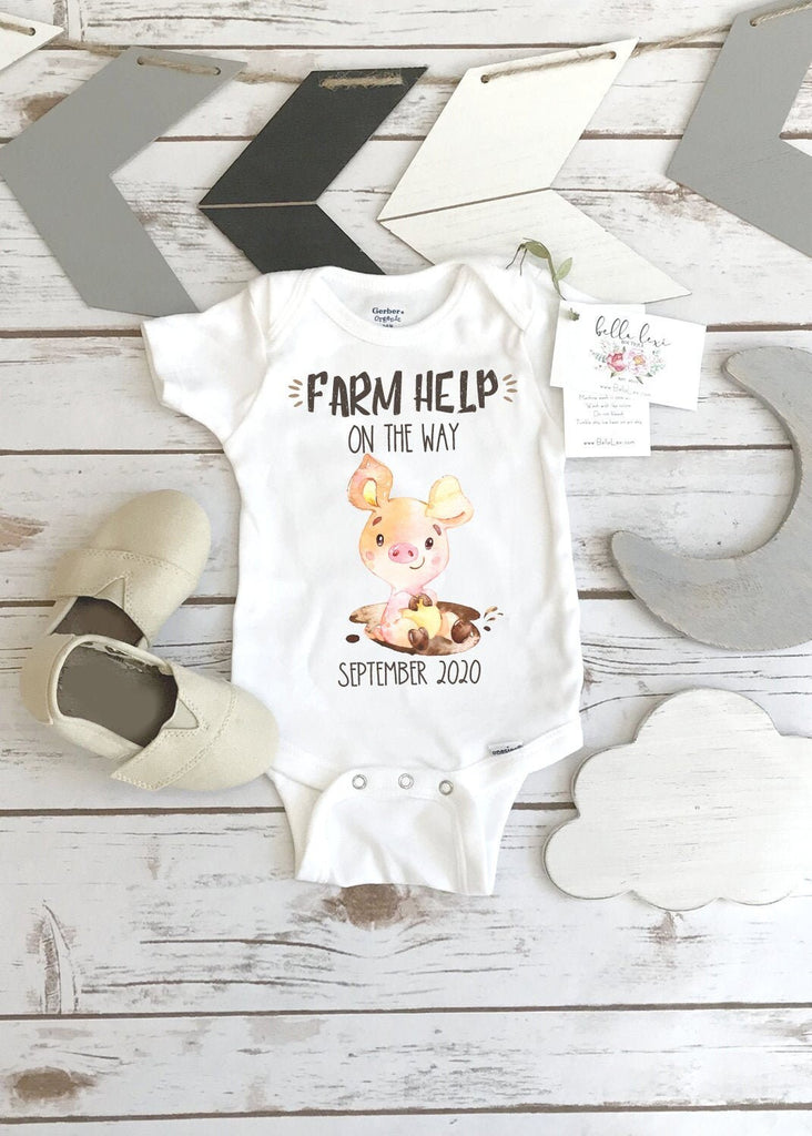 Farm Help on the Way, Pregnancy Announcement, Pig Farm Baby, Pregnancy Reveal, Pig Onesie®, Country Baby, Expecting Farm shirt, Baby Due