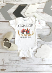 Farm Help on the Way, Pregnancy Announcement, Farm Baby, Pregnancy Reveal, Tractor Onesie®, Country Baby, Ranch Help Coming, Baby Reveal,
