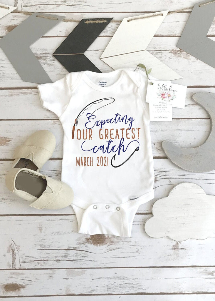 Fishing ONESIE®, Expecting our greatest catch, Pregnancy Reveal, Fishing Baby shirt, Baby Announcement, Fishing Daddy shirt,Baby Reveal prop