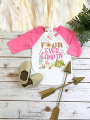 4th Birthday Shirt, Camping Birthday, Fourth Birthday, Camping Party, Tent Party, HAPPY CAMPER theme, Four ever Wild Birthday, Camp Party