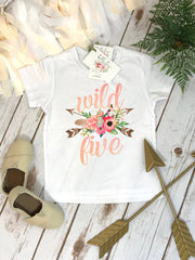 Fifth Birthday, Wild and Five, Girl Birthday Shirt, 5th Birthday, Boho Birthday, Girl Birthday Theme, For Ever Wild, Boho Party, Floral Set