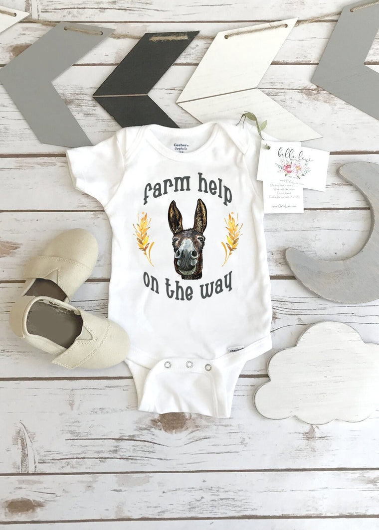 Pregnancy Reveal, Farm Help on the Way, Country Baby, Donkey Onesie®, Farm Baby Gift, Donkey Farmer, Pregnancy Announcement, New to the Herd
