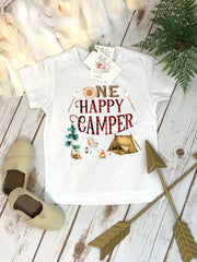 First Birthday Shirt, Camping Birthday, 1st Birthday, Buffalo Plaid Party, Lumberjack Party, ONE HAPPY CAMPER, Wild One Birthday, Camp Party
