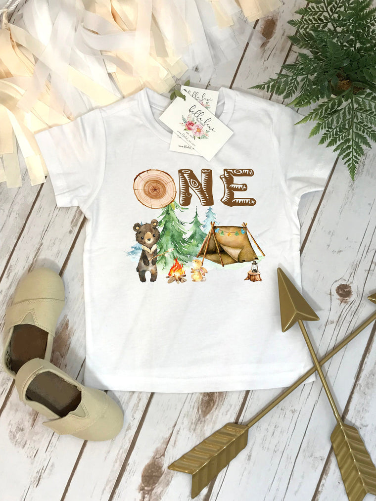 First Birthday Shirt, Camping Birthday, 1st Birthday, Camping Bear Party, Woodland Party, ONE HAPPY CAMPER, Wild One Birthday, Camp Party