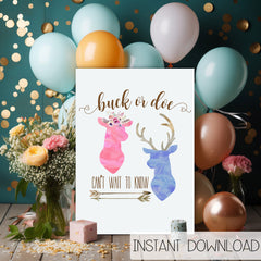 DIGITAL FILE, Buck Or Doe Can't Wait to Know, Gender Reveal Party, Baby Shower Poster, Twins Reveal, Baby Shower Invitations, Baby Decor