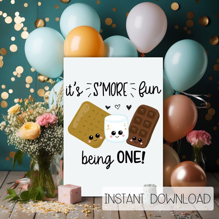S'More Party, S'More Fun being ONE, Birthday Shirt, Camp Party, Camping Birthday, Happy Camper, Smores Theme, Digital Download, Party Invite
